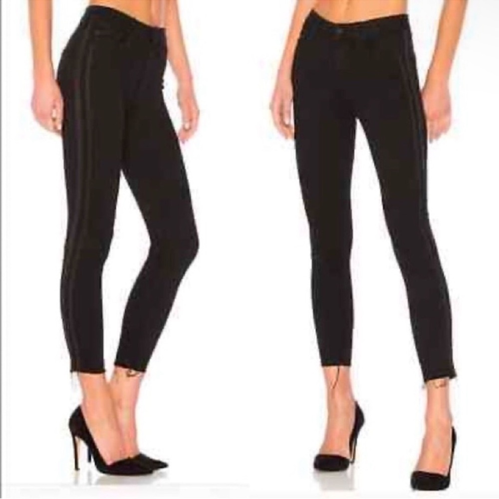 Mother Jeans HE Looker Fray Black‎ Stretch Skinny Sparkle Tuxedo Stripe Size 27